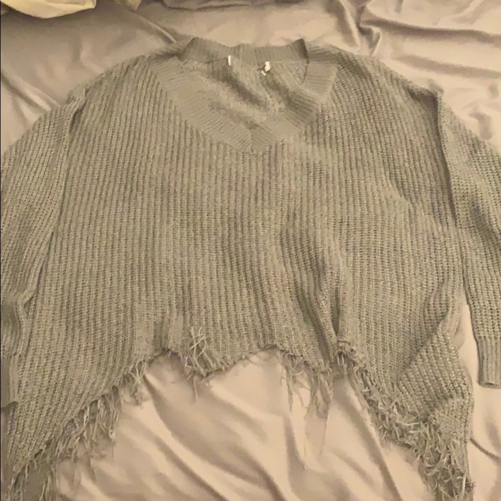 Grey distressed cropped sweater